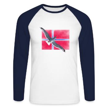 Norvège Norge - T-shirt baseball manches longues Homme - blanc/marine - Devant - Nik (191cm)