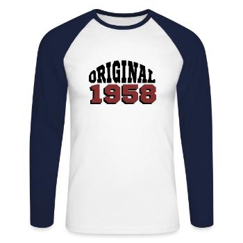 Original 1958 - Unisex Long Sleeve Baseball T-Shirt - white/navy - Front - Nik (191cm)