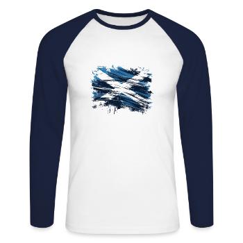 Scotland Flag - Schottland Flagge - Unisex Long Sleeve Baseball T-Shirt - white/navy - Front - Nik (191cm)