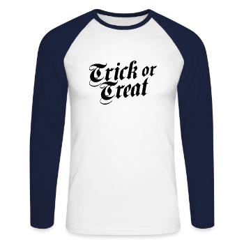 Trick or Treat Schwarz - Unisex Baseballshirt langarm - Weiß/Navy - Vorne - Nik (191cm)