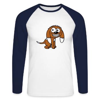 Dog looks funny grin happy smile fun - Unisex Long Sleeve Baseball T-Shirt - white/navy - Front - Nik (191cm)