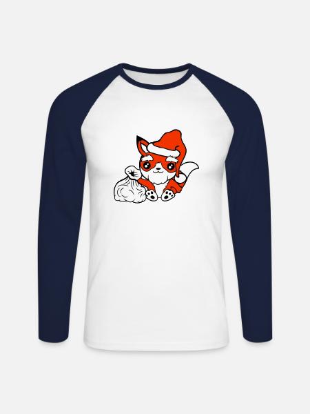 Fuchs Rotfuchs Weihnachtsmann Weihnachten Geschenk - Unisex Baseballshirt langarm - Weiß/Navy