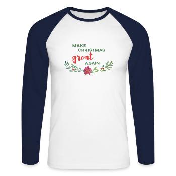 make christmas great again Noël cadeau - T-shirt baseball manches longues Homme - blanc/marine - Devant - Nik (191cm)
