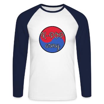 K POP Army - T-shirt baseball manches longues Homme - blanc/marine - Devant - Nik (191cm)