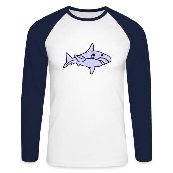 Poisson Requin Prédateur Eau Graffiti Océan - T-shirt baseball manches longues Homme - blanc/marine - Devant - Nik (191cm)