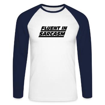 Maîtrise du sarcasme - T-shirt baseball manches longues Homme - blanc/marine - Devant - Nik (191cm)
