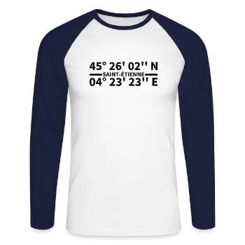 Saint-Étienne Koordinaten - Unisex Baseballshirt langarm - Weiß/Navy - Vorne - Nik (191cm)