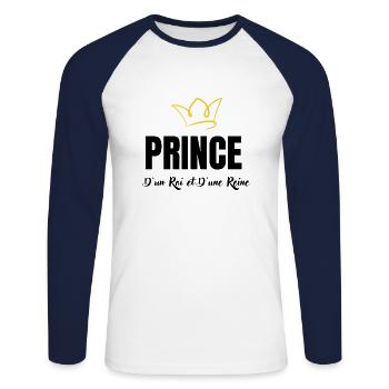 prince d'un roi et d'une reine - T-shirt baseball manches longues Homme - blanc/marine - Devant - Nik (191cm)