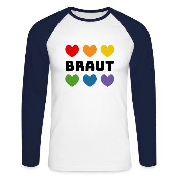 Regenbogenherzchen Braut schwarz - Unisex Baseballshirt langarm - Weiß/Navy - Vorne - Nik (191cm)
