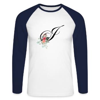 Buchstabe j blumig - Unisex Baseballshirt langarm - Weiß/Navy - Vorne - Nik (191cm)