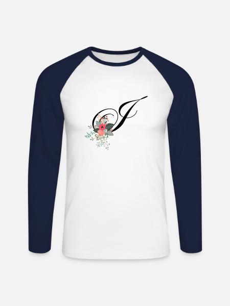 Buchstabe j blumig - Unisex Baseballshirt langarm - Weiß/Navy