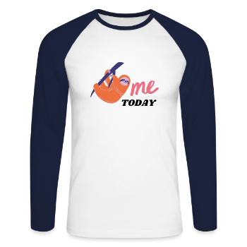 MOI AUJOURD’HUI - T-shirt baseball manches longues Homme - blanc/marine - Devant - Nik (191cm)