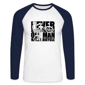 Funny Bicycle Saying - Unisex Long Sleeve Baseball T-Shirt - white/navy - Front - Nik (191cm)
