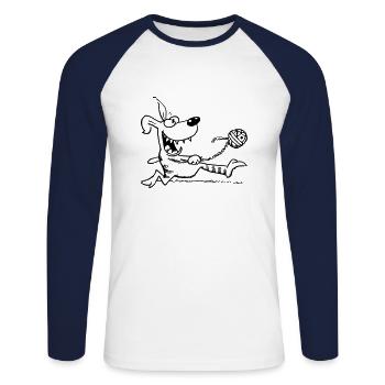 hund liebt ball - Unisex Baseballshirt langarm - Weiß/Navy - Vorne - Nik (191cm)