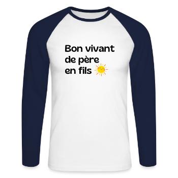 Bon vivant de père en fils - cadeau papa - T-shirt baseball manches longues Homme - blanc/marine - Devant - Nik (191cm)