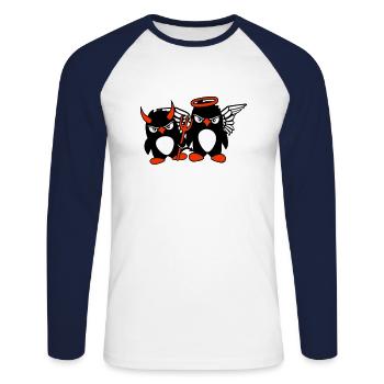 2 Penguins Angel Devil Evil Good Sky Hell Cool - Unisex Long Sleeve Baseball T-Shirt - white/navy - Front - Nik (191cm)