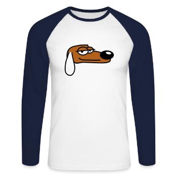 Chien A L’air cool Look détendu Guy Chill Dude - T-shirt baseball manches longues Homme - blanc/marine - Devant - Nik (191cm)