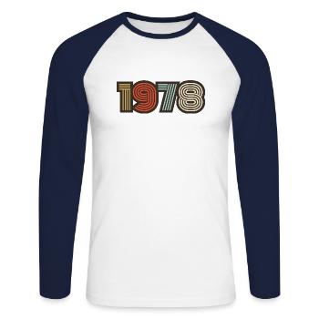1978 retro vintage - Unisex Long Sleeve Baseball T-Shirt - white/navy - Front - Nik (191cm)
