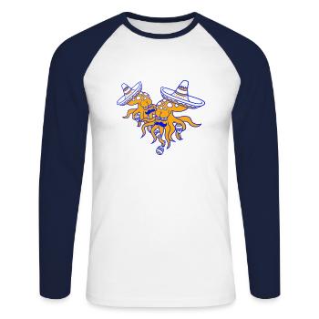 2 Octopus Équipe de musique de chapeau de culture mexicaine - T-shirt baseball manches longues Homme - blanc/marine - Devant - Nik (191cm)