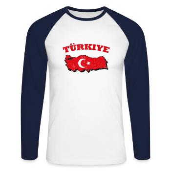 Türkiye Turkey map flag crescent star turkish - Unisex Long Sleeve Baseball T-Shirt - white/navy - Front - Nik (191cm)