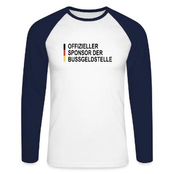 Offizieller Sponsor der Bußgeldstelle motorrad - Unisex Baseballshirt langarm - Weiß/Navy - Vorne - Nik (191cm)