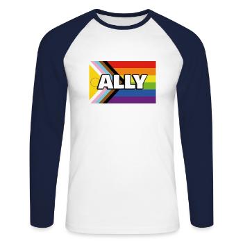 Pride Ally Inclusive Pride Fortschrittsflagge - Unisex Baseballshirt langarm - Weiß/Navy - Vorne - Nik (191cm)