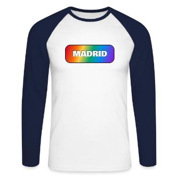 MADRID GAY PRIDE - T-shirt baseball manches longues Homme - blanc/marine - Devant - Nik (191cm)