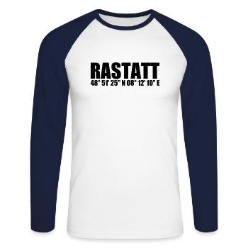 Rastatt Koordinaten - Unisex Baseballshirt langarm - Weiß/Navy - Vorne - Nik (191cm)