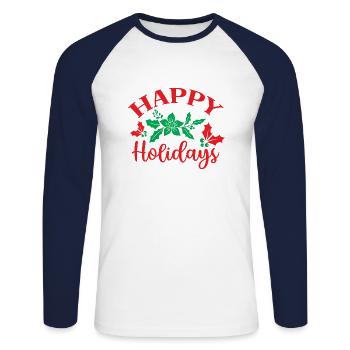 Happy Holidays - Weihnachtshumor - Unisex Baseballshirt langarm - Weiß/Navy - Vorne - Nik (191cm)