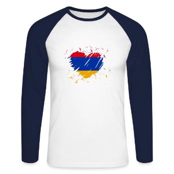 Armenien Herz - Unisex Baseballshirt langarm - Weiß/Navy - Vorne - Nik (191cm)