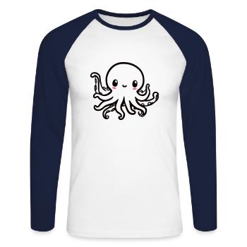 Niedlicher Octopus Kawaii - Unisex Baseballshirt langarm - Weiß/Navy - Vorne - Nik (191cm)