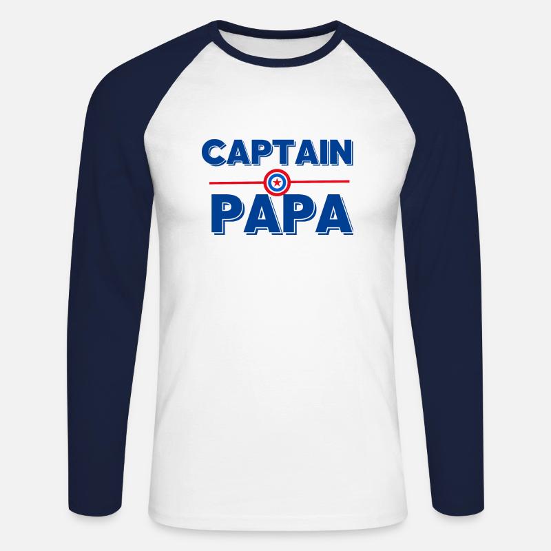 Captain Dad - Papa Geschenkidee - Unisex Baseballshirt langarm - Weiß/Navy