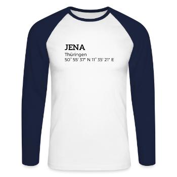 Iéna, Thuringe les coordonnées - T-shirt baseball manches longues Homme - blanc/marine - Devant - Nik (191cm)