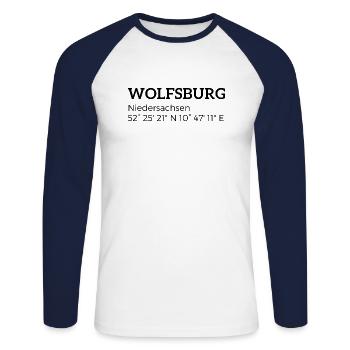 Wolfsburg Basse-Saxe coordonnées - T-shirt baseball manches longues Homme - blanc/marine - Devant - Nik (191cm)