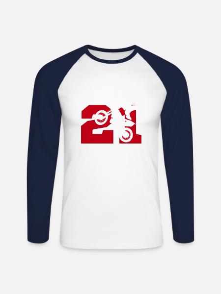 Moto 21 Biker - Unisex Baseballshirt langarm - Weiß/Navy