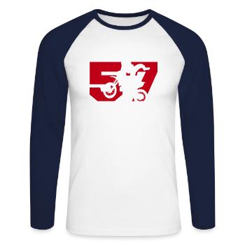 Moto 57 motard - T-shirt baseball manches longues Homme - blanc/marine - Devant - Nik (191cm)