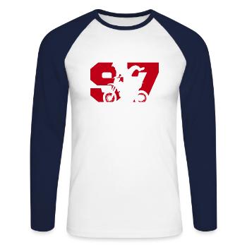 Moto 97 motard - Unisex Long Sleeve Baseball T-Shirt - white/navy - Front - Nik (191cm)