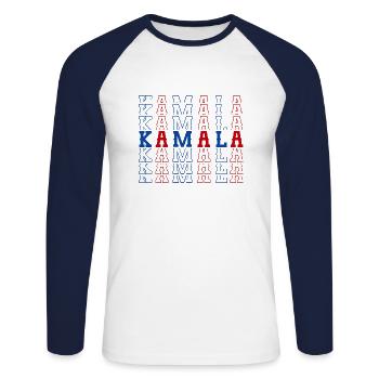 KAMALA HARRIS America - Unisex Long Sleeve Baseball T-Shirt - white/navy - Front - Nik (191cm)