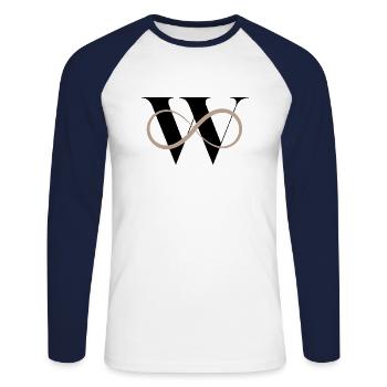 Infinite w Letter - Unisex Long Sleeve Baseball T-Shirt - white/navy - Front - Nik (191cm)
