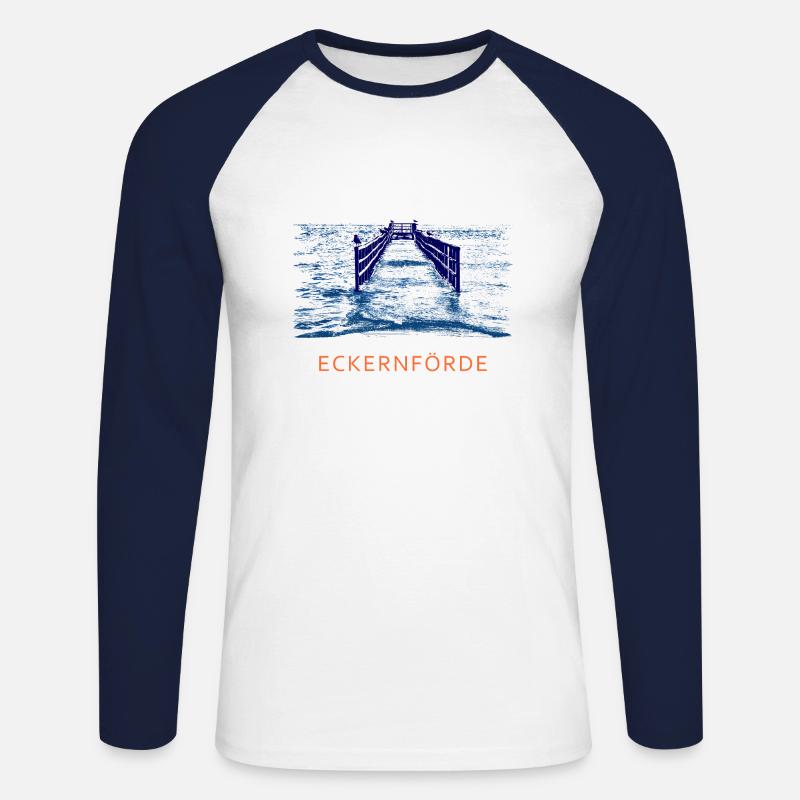 Seebrücke Eckernförde - Unisex Baseballshirt langarm - Weiß/Navy