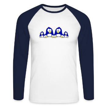 Penguin Family Two Kids Mom Dad Cute Together - Unisex Long Sleeve Baseball T-Shirt - white/navy - Front - Nik (191cm)