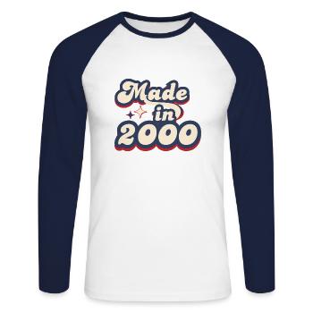 Hergestellt im Jahr 2000 Retro - Unisex Baseballshirt langarm - Weiß/Navy - Vorne - Nik (191cm)