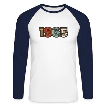 1965 rétro vintage - T-shirt baseball manches longues Homme - blanc/marine - Devant - Nik (191cm)