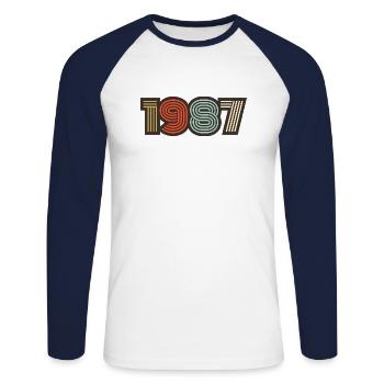 1987 retro vintage - Unisex Long Sleeve Baseball T-Shirt - white/navy - Front - Nik (191cm)