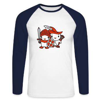 2 Enten Ritter Bogenschütze Schwert Schild Kämpfer - Unisex Baseballshirt langarm - Weiß/Navy - Vorne - Nik (191cm)