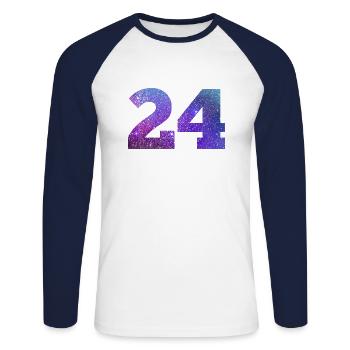 Numéro 24 galaxie - T-shirt baseball manches longues Homme - blanc/marine - Devant - Nik (191cm)