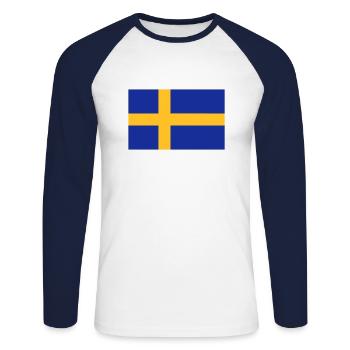 Schweden Flagge - Unisex Baseballshirt langarm - Weiß/Navy - Vorne - Nik (191cm)