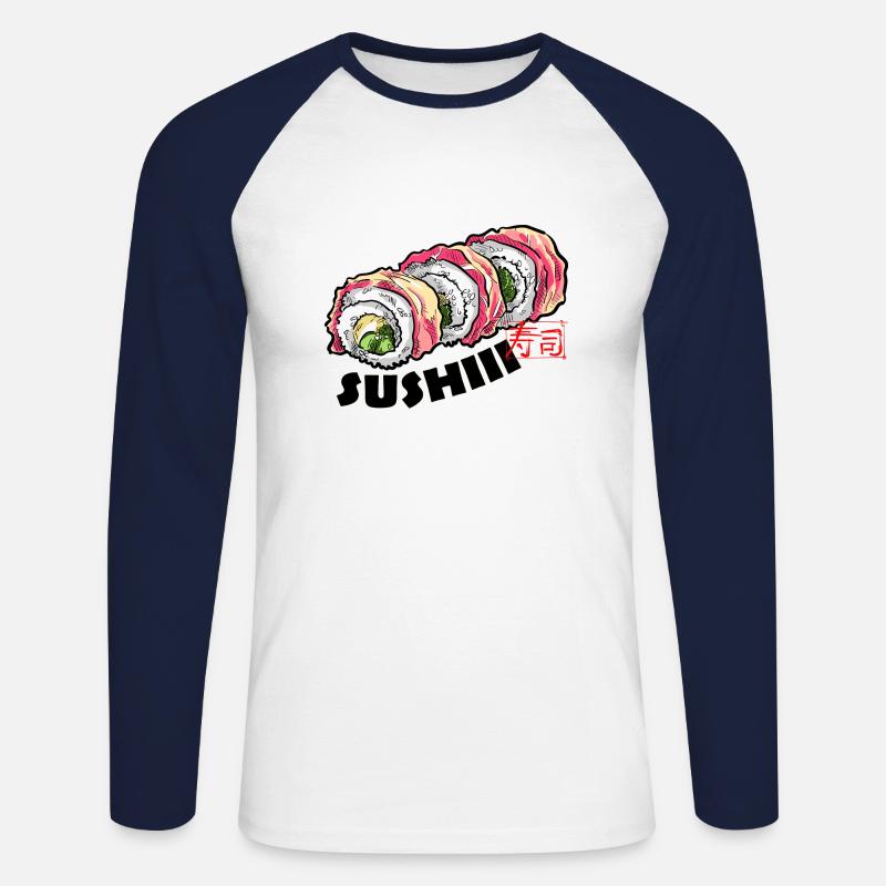 Sushi(ii) Brötchen - Unisex Baseballshirt langarm - Weiß/Navy