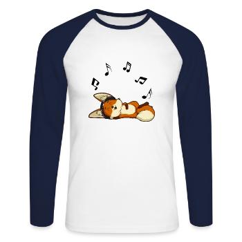 Glücklicher Fennek Fuchs genießt seine Musik - Unisex Baseballshirt langarm - Weiß/Navy - Vorne - Nik (191cm)