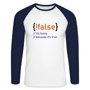 ! flase - C'est drôle parce que c'est vrai - fun4m3 - T-shirt baseball manches longues Homme - blanc/marine - Devant - Nik (191cm)